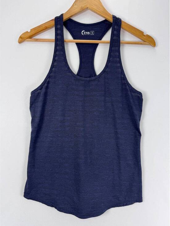 Zyia Active Tops - ZYIA Active Cubana Tank Women S Navy Sheer Mesh Racerback Workout Athleisure